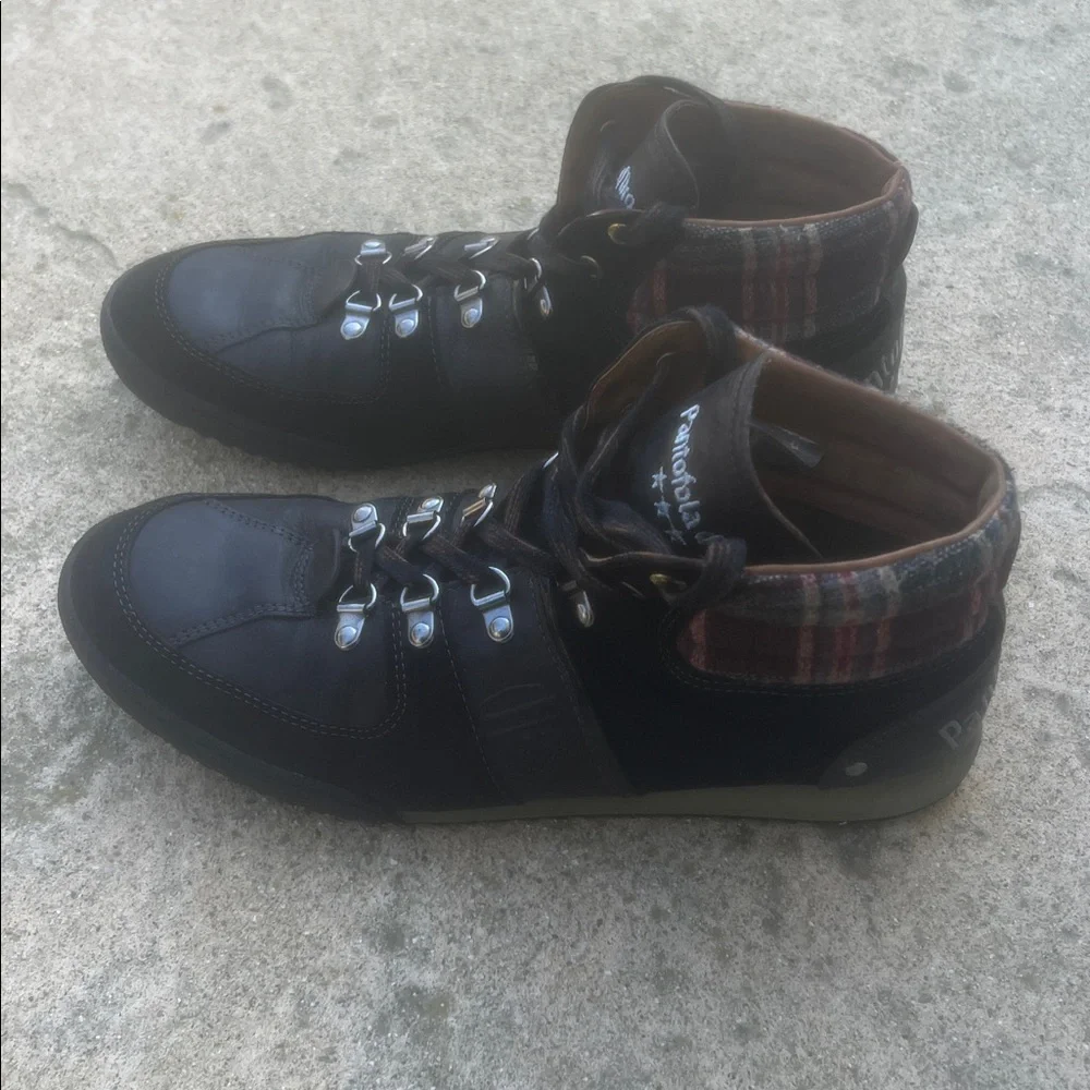 Pantofola d'Oro Mens Black LeatherSuede wool Plaid Hi Too Sneaker Size 43/9.5-10